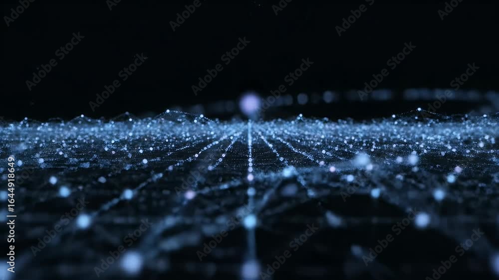 Poster flowing futuristic blue plexus network of glowing particles and connected lines