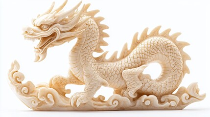 Obraz premium Elegant ivory sculpture featuring a traditional Chinese dragon with intricate detailing showcasing