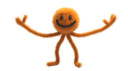A tall, wobbly doodle toy with stick-like legs and a wide, friendly smile, isolated on a Transparent Background