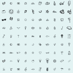 summer icon set black and flat