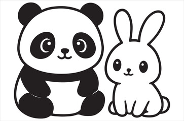 Obraz premium Set Panda vector art silhouette bundle on white background. A black panda silhouette design icon logo illustration isolated on white background.