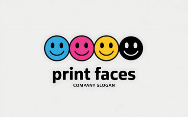 Print faces logo design with colorful smileys for branding and business use