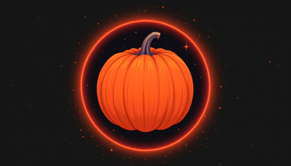 Vibrant orange pumpkin on a dark background with a glowing halo, perfect for autumn and Halloween themes.
