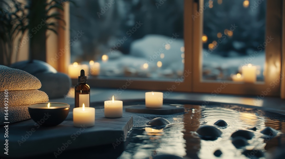 Poster Tranquil Spa Setting with Candles and Relaxing Environment by Window