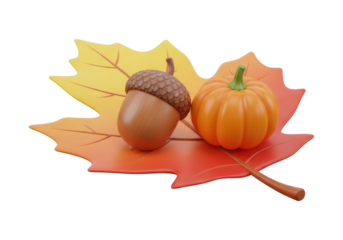 Autumnal Still Life with Maple Leaf Acorn and Pumpkin Symbolizing Thanksgiving Harvest Decoration on Black Backdrop