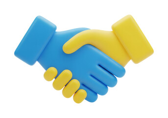 Blue and Yellow Hands Shaking Depicting Business Agreement on Transparent Background