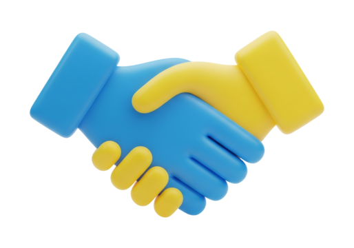 Blue and Yellow Hands Shaking Depicting Business Agreement on Transparent Background