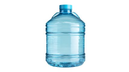 Large clear plastic bottle of purified drinking water isolated on transparent background