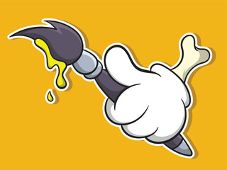 Cartoon Glove Holding Paintbrush Vector Illustration