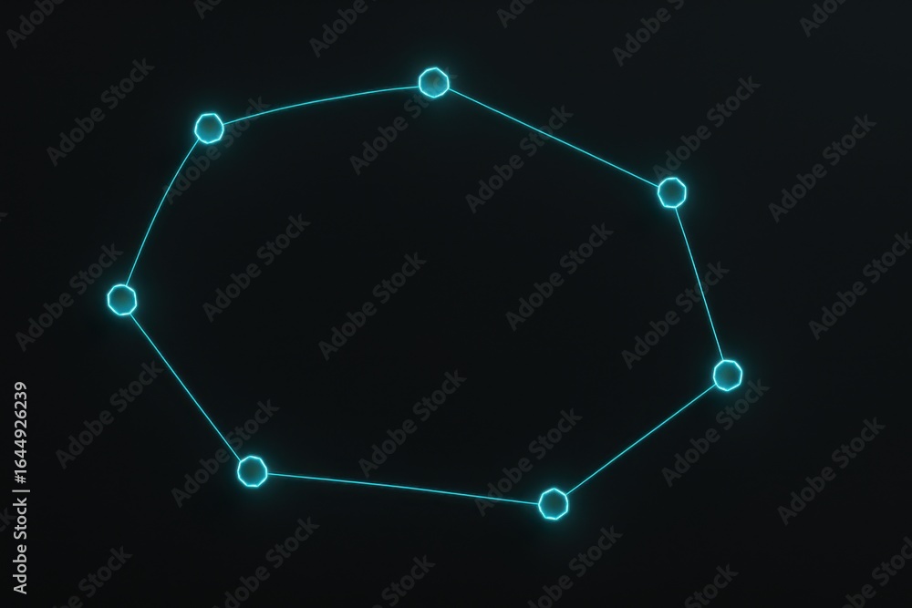 Aufkleber looped digital network with glowing octagon nodes connected by neon lines on dark background