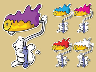 Illustration design Set of colorful cartoon paint rollers