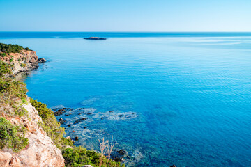The stunning turquoise waters of the Mediterranean coastline, Akamas Peninsula, Neo Chorio near...