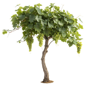 A single grapevine with green leaves and tendrils isolated on a transparent background png