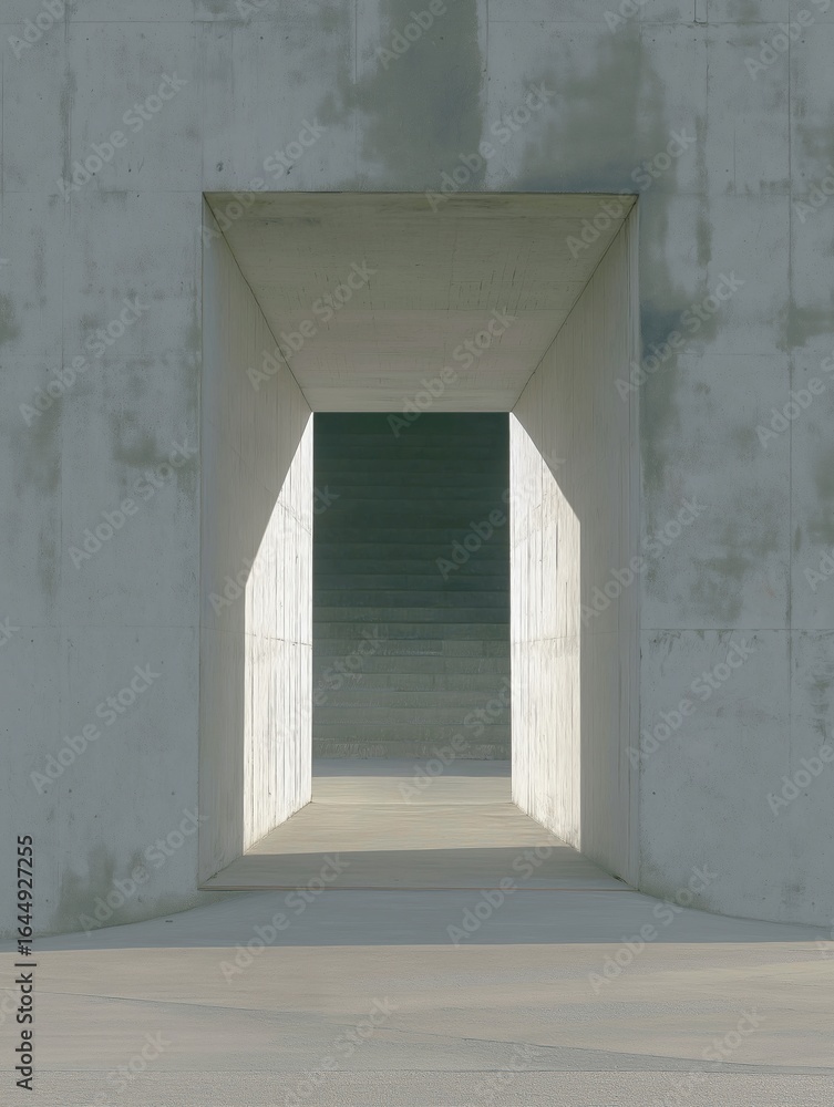 Poster empty concrete tunnel with a triangular opening in the center. the tunnel appears to be made of conc