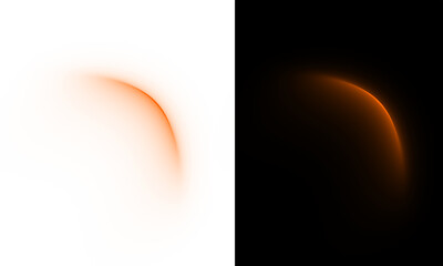 Thin glowing orange arc, resembling a solar eclipse or planet's rim, on a split white and black background.  © Noy