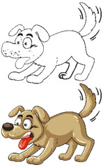 Playful Cartoon Dog in Color and Outline