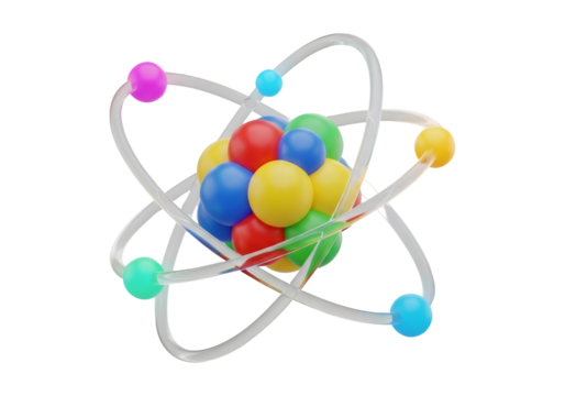 Colorful Atomic Model with Electron Orbits Isolated on a Black Background Showing Science Education Concept