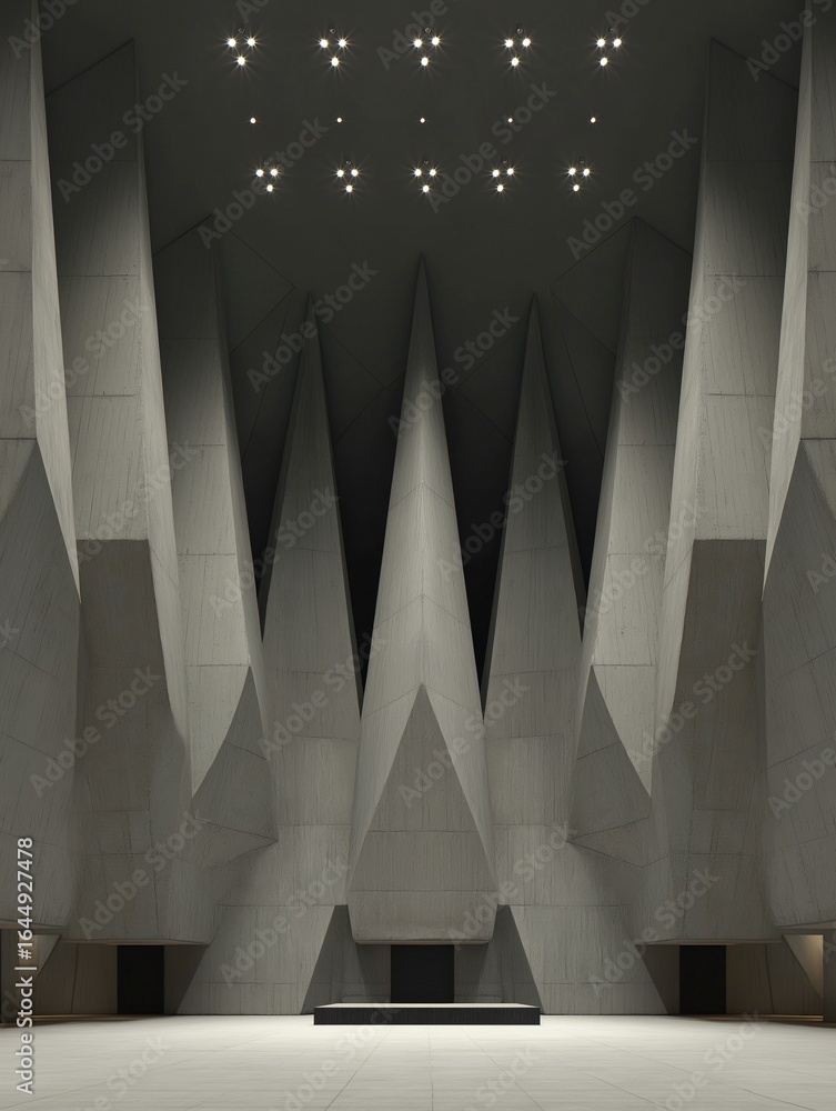 Poster 3d rendering of a modern architectural structure with a high ceiling.