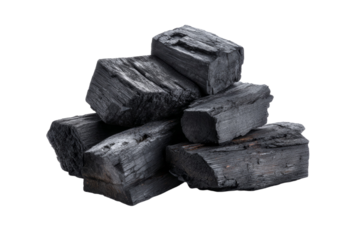 A pile of black wood with a white background