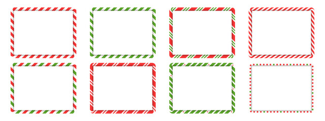 Holiday lollipop cane borders collection. Twisted striped frames. Rectangle shapes in red and green lollipop style