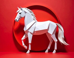 折り紙の馬　干支午　和風ミニマル年賀状デザイン