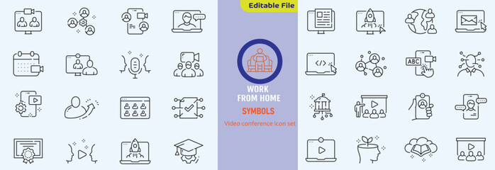 Video icon set. Containing camera, play, pause, media, online video, live, production, player, movie and cinema icons. Solid icon collection.