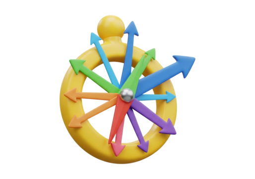 Directional Compass with Colorful Arrows on Black Background Concept of Choice Guidance and Travel