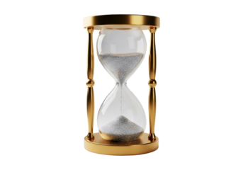 Elegant Gold Framed Hourglass with Silver Sand on Black Background Showing Concept of Time