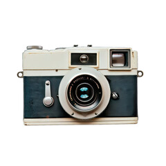 Vintage camera, white and dark gray body, lens