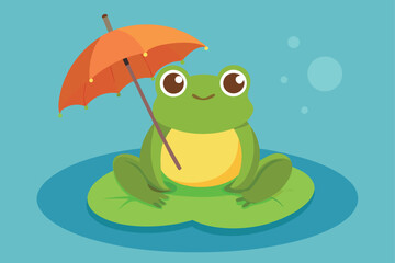 Fototapeta premium cartoon frog with an umbrella on a lily pad .eps