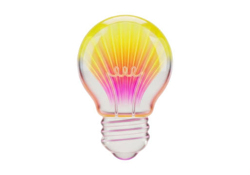 Glowing Lightbulb Emitting Colorful Light Rays in Transparent Design Symbolizing Idea Generation and Innovative Solutions on a Black Backdrop