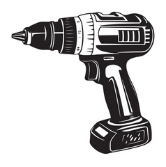 power drill silhouette line art vector illustration