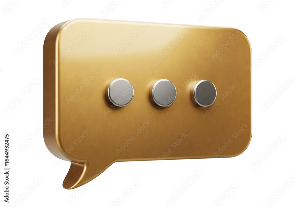 Fototapete golden chat bubble icon with metallic dots for message communication in 3d rendering on black backgr