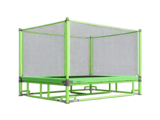 Bright green, enclosed jumping trampoline