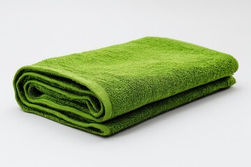Folded green towel on plain background