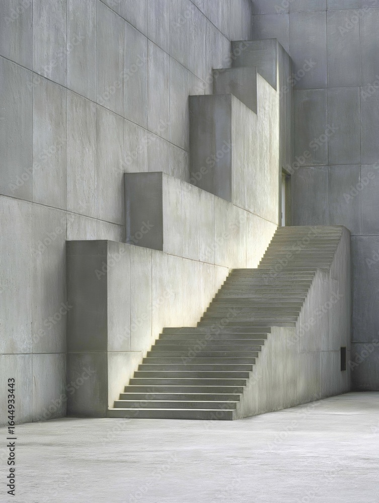 Poster set of stairs in a modern building. the stairs are made of concrete and are arranged in a way that c