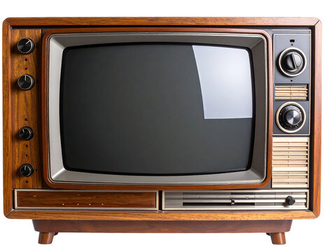 Nostalgia: Authentic Vintage Wooden TV Set with a Blank Screen for Copy Space. vintage television, retro tv monitor frame, analog screen, old school design. clipping path. graphic resources.