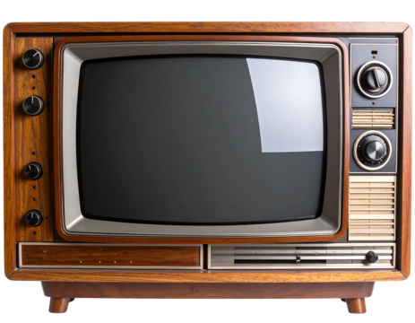 Nostalgia: Authentic Vintage Wooden TV Set with a Blank Screen for Copy Space. vintage television, retro tv monitor frame, analog screen, old school design. clipping path. graphic resources.