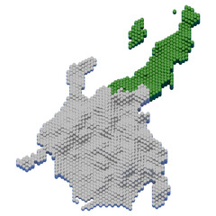 ハニカム構造状の新潟県の立体地図