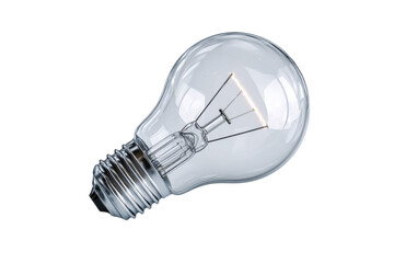 A light bulb is lit up and is sitting on a white background