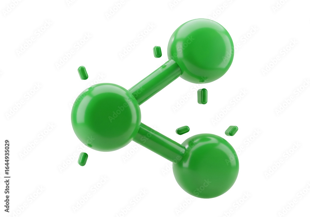 Poster green share icon with connected circles floating particles in transparent background