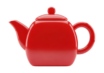 Isolated Classic Crimson Teapot with Smooth Surface and Clean Design on Transparent Background for Hot Beverage