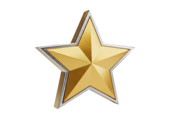 Isolated Golden Star Decoration Element with Metal Frame on Black Background in 3D Rendering