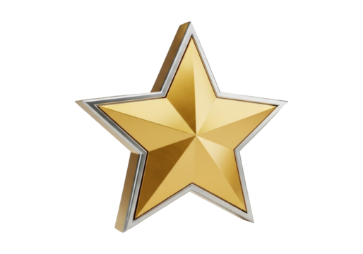 Isolated Golden Star Decoration Element with Metal Frame on Black Background in 3D Rendering