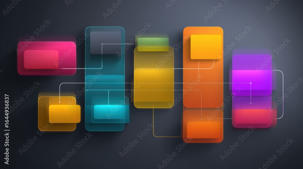 Poster modern glass morphism flowchart design with transparent elements