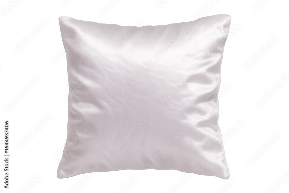 Poster pristine white satin square pillow displaying soft texture, ideal for graphic design mockups or mini