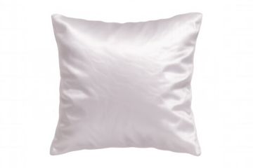 Pristine white satin square pillow displaying soft texture, ideal for graphic design mockups or minimalist home decor styling