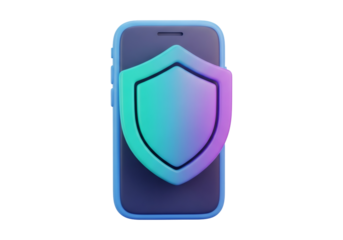 Isolated Smartphone Security Shield with Gradient Colors for Cybersecurity on Transparent Background