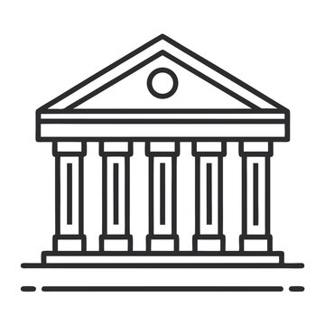 Vector art of outline icon of a classical building with columns isolated on white background