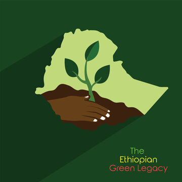 Minimalist Green Legacy Illustration &ndash; Ethiopia Map with Plant in Caring Hands